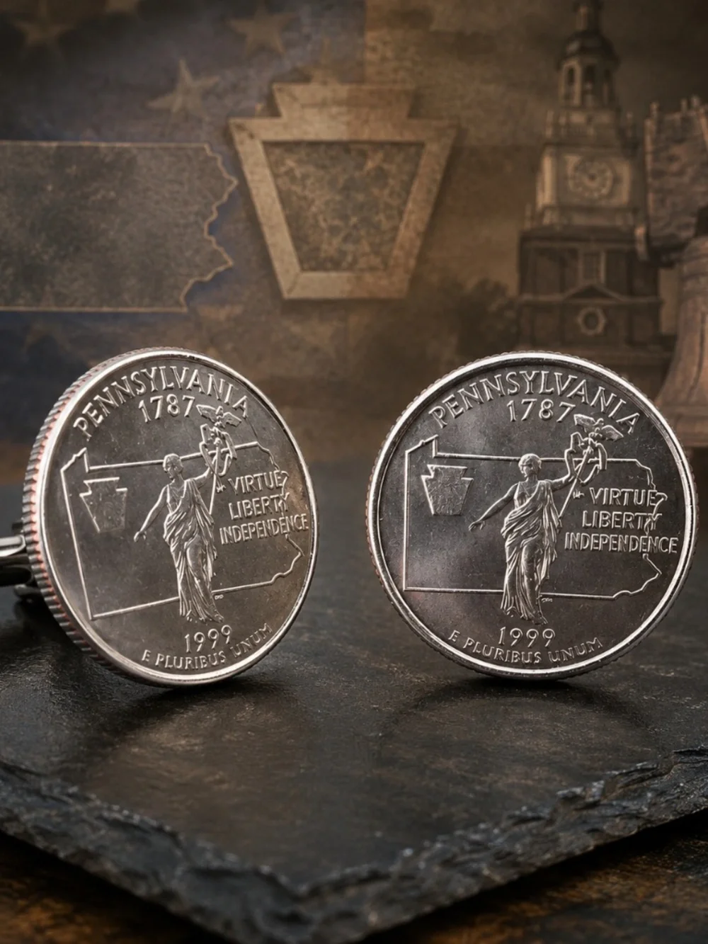 Pennsylvania State Quarter Coin Cufflinks 1999